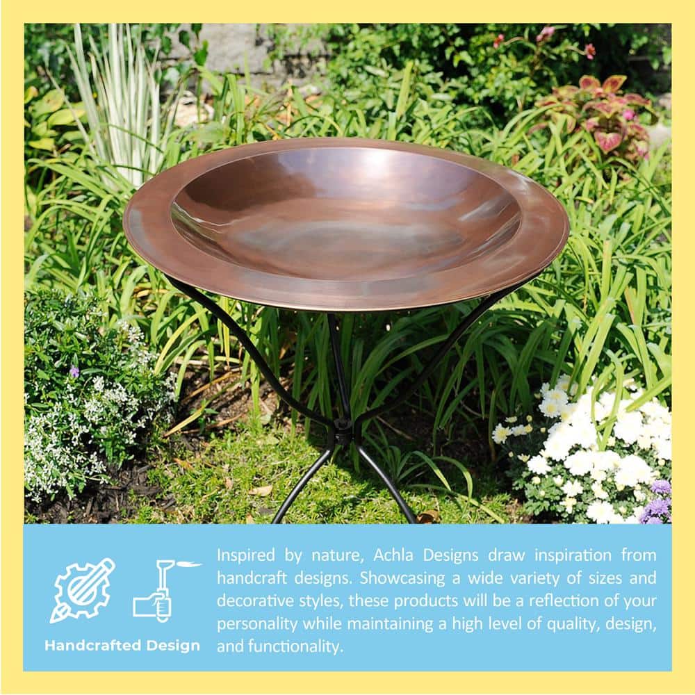 Large Antique Copper Metal Birdbath Bowl with Stand