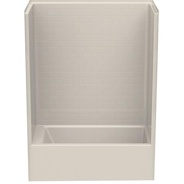 Aquatic Everyday Subway Tile 60 in. x 32 in. x 80 in. 1-Piece Bath and Shower Kit with Right Drain in Bone