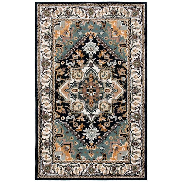 SAFAVIEH Heritage Navy/Ivory 4 ft. x 6 ft. Border Floral Medallion Area Rug