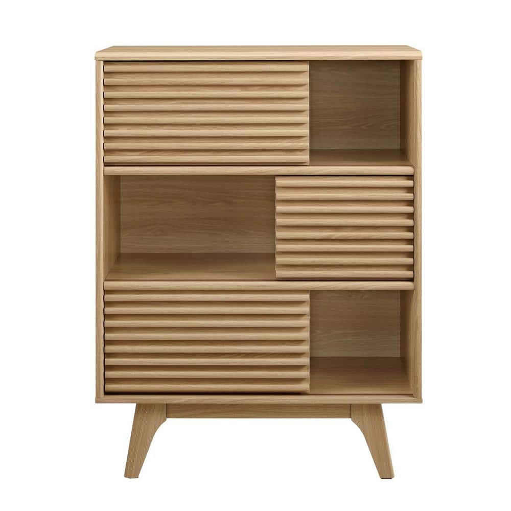 Oak 3-Tier Light Wood Mid-Century Modern Accent Cabinet