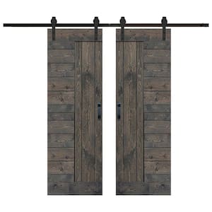 L Series 60 in. x 84 in. Smoky Gray Finished Solid Wood Double Sliding Barn Door with Hardware Kit - Assembly Needed