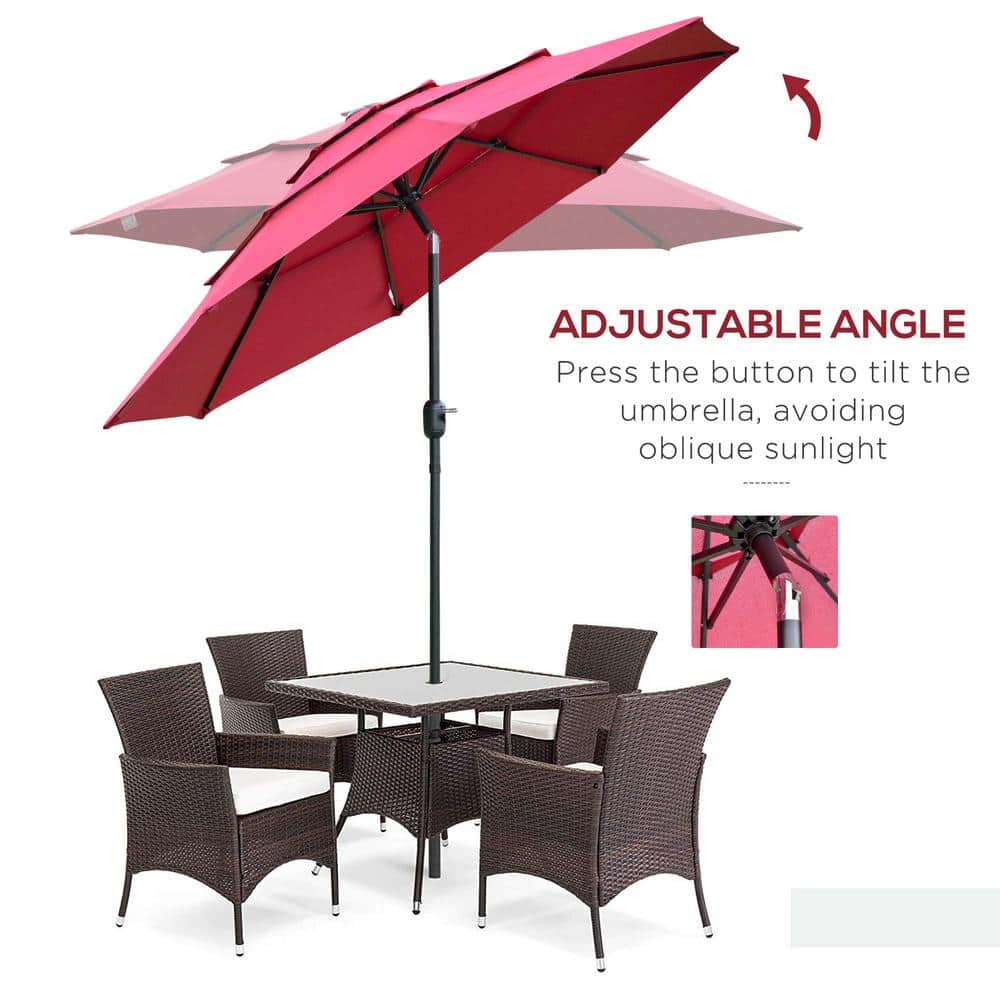 Wine Red 9' 3-Tier Outdoor Patio Umbrella with Crank and Tilt