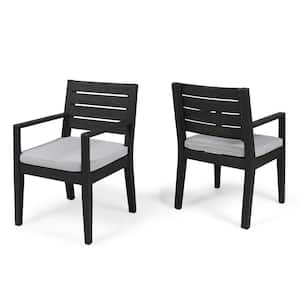 Tegan Sandblast Dark Grey Stationary Wood Outdoor Patio Dining Chair with Light Gray Cushion (2-Pack)