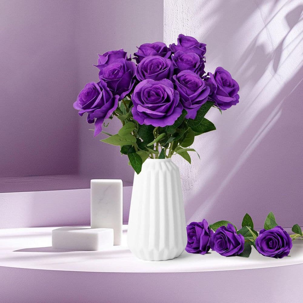 20 in. Purple Indoor/Outdoor Artificial Rose Flower YJ00052 - The