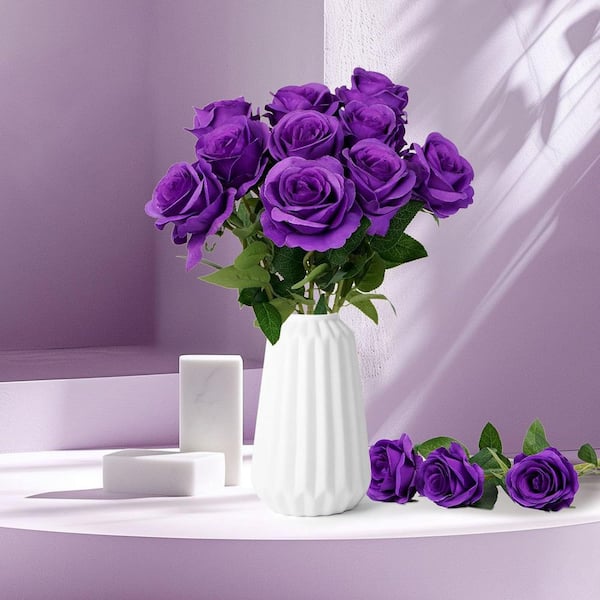 20 in. Purple Indoor/Outdoor Artificial Rose Flower YJ00052 - The