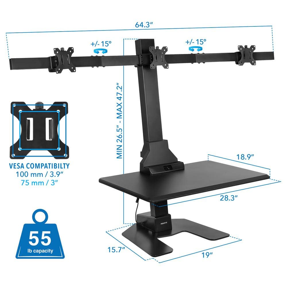 Electric Adjustable Triple Monitor Standing Desk Converter
