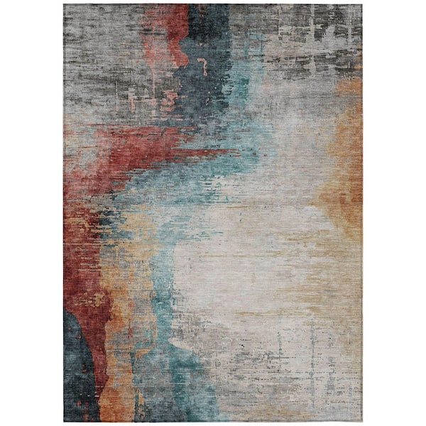 Chantille Machine Washable Indoor/Outdoor Abstract ACN2041 Teal 8 ft. x 10 ft. Area Rug