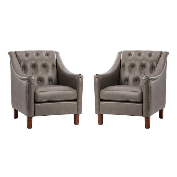 JAYDEN CREATION Lapithae Grey Armchair with Nailhead Trim (Set of 2)
