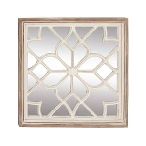 30 in. x 30 in. Carved Square Framed White Geometric Wall Mirror