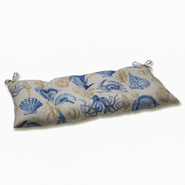 Pillow Perfect Tropical Rectangular Outdoor Bench Cushion in Blue