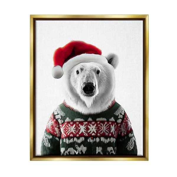Stupell Industries Bear in Holiday Sweater by Annalisa Latella 1-Piece Floater Frame Graphic Print Animal Poster Art Print 21 in. x 17 in.
