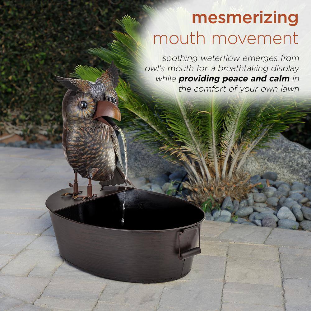 23" Brown Metal Owl Fountain with Tub