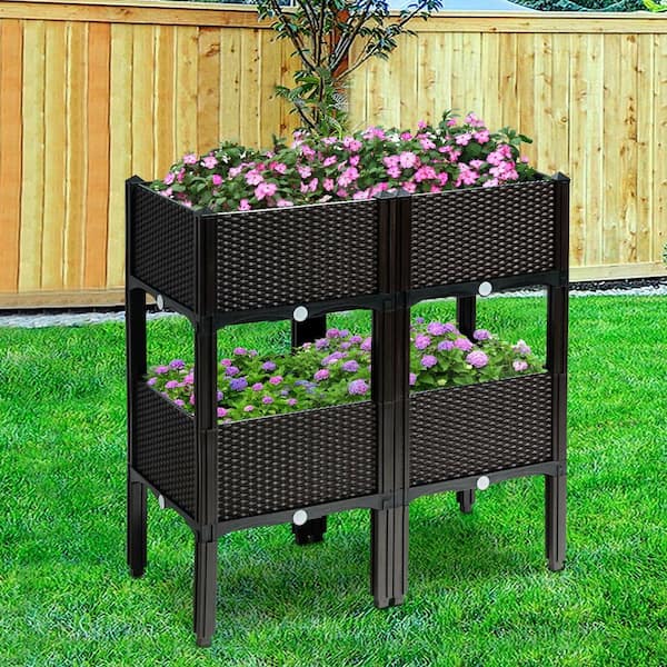 16 in. x 16 in. Brown Plastic Elevated Planter Box Window Box, Raised Garden Bed