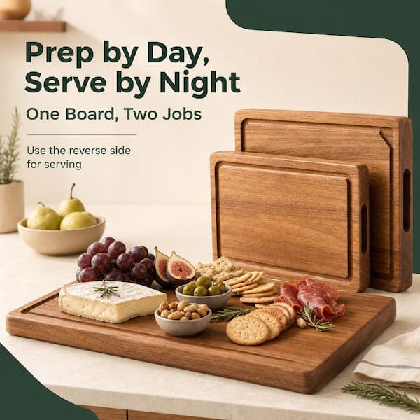 Numhew 3-Piece Acacia Wood Cutting Board Set with with Built-In