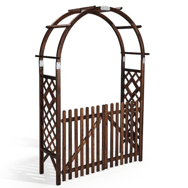 85.4 in. x 54.7 in. Tan Wood Garden Arbor with Gate