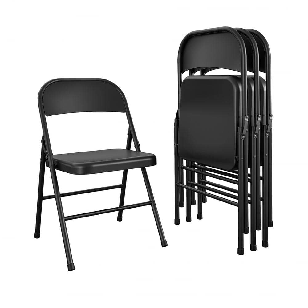 Cosco AllSteel Metal FullSize, Double Braced Folding Chair in Black