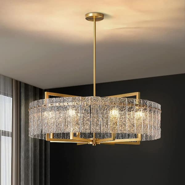 33.5 in. Gold Metal 8-Light Round Drum Chandelier for Living Room and Dining Room