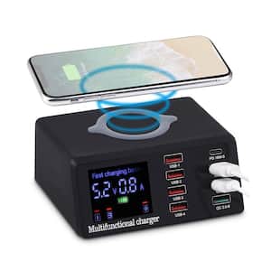 8-Port 100-Watt 3.0 USB Fast Charger Charging Station in Black with 15-Watt Max Wireless Charge, QC 3.0 & PD Fast Charge