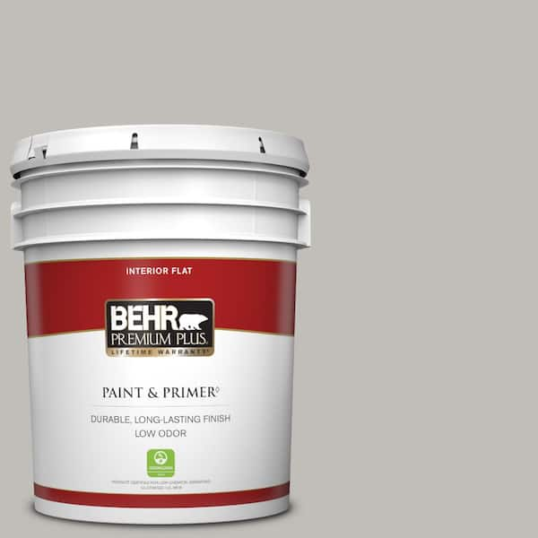 BEHR PREMIUM PLUS 5 gal. Home Decorators Collection #HDC-WR15-3 Noble Gray Flat Low Odor Interior Paint & Primer