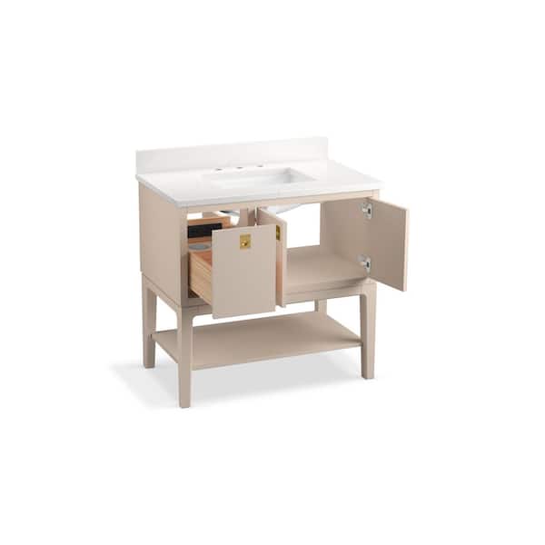 KOHLER Seagrove 37in. Single Sink Freestanding Light Clay Bath Vanity with White Quartz Top Assembled