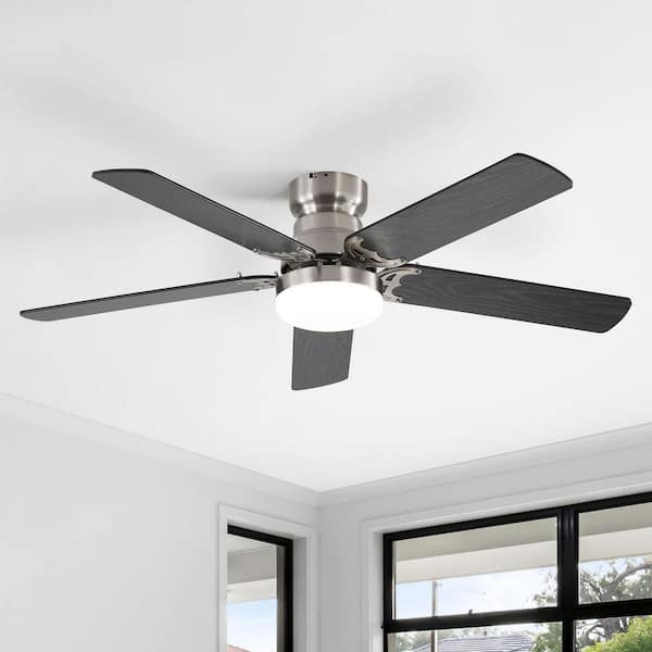 42 in. Integrated LED Indoor Black MDF Downrod Mount and Flush Mount Nickel Ceiling Fan with Light and Remote