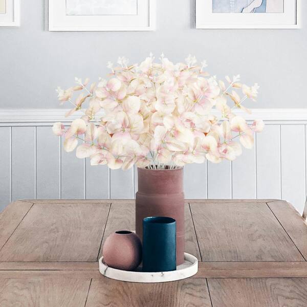 LIVING LUXURY 18 in. Blush Artificial Eucalyptus Leaf Stem