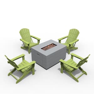 Redruby AppleGreen 5-Piece Plastic Patio Conversation Seating Set with Adirondack Chair and Firepit Table