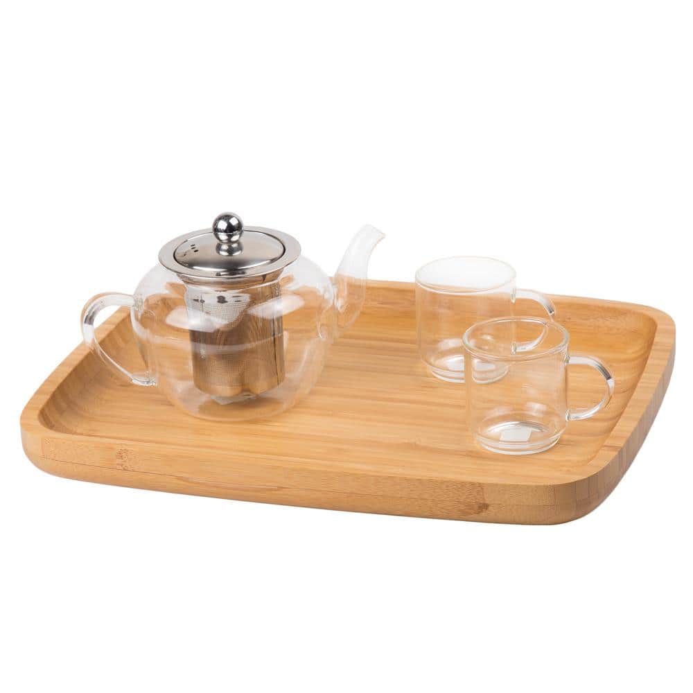 Natural Bamboo Rectangular Serving Tray, 14" x 11", Light Brown