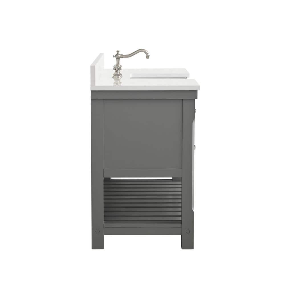 Gray Engineered Wood Single Bathroom Vanity with Ceramic Sink
