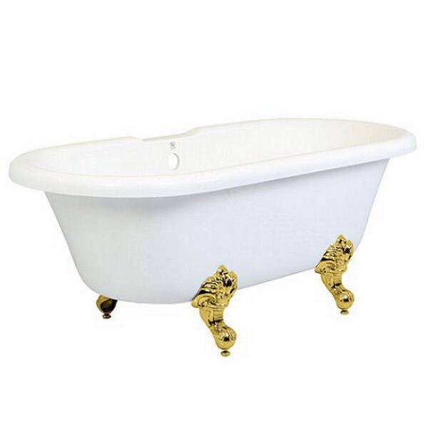 Aqua Eden 5.6 ft. Acrylic Polished Brass Claw Foot Double Ended Tub in White