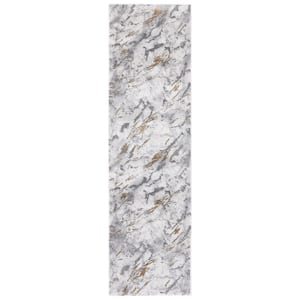 Craft Gray/Yellow 2 ft. x 8 ft. Abstract Marble Runner Rug