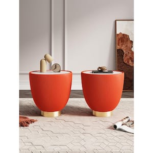 Anderson Modern 18.43 in. Orange Round Faux Marble Leatherette Upholstered End Table (Set of 2)
