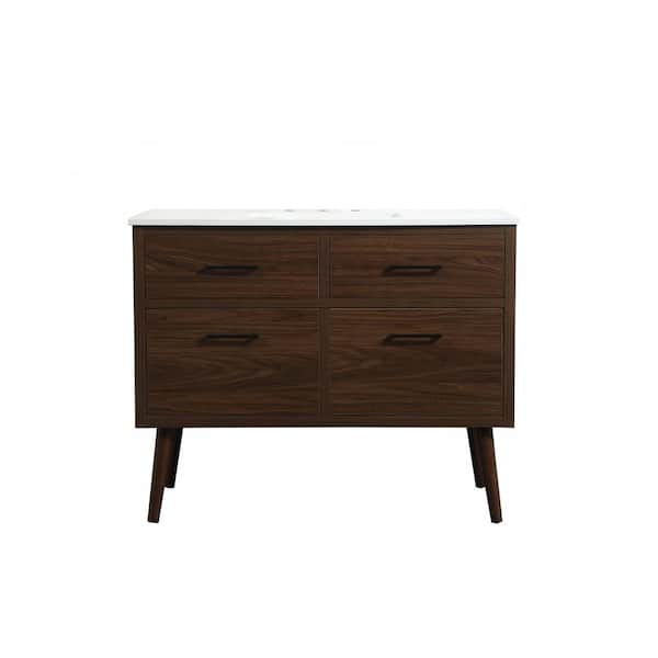 Unbranded Timeless Home 42 in. W x 22 in. D x 33.5 in. H Bath Vanity in Walnut with Ivory White Engineered Stone Top