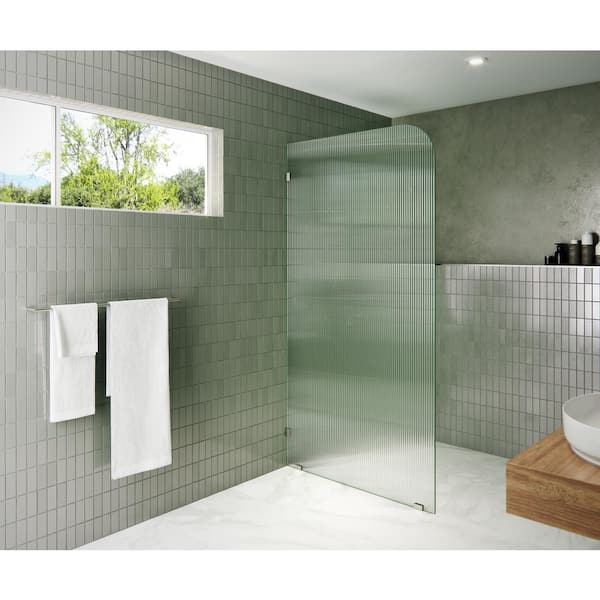 Glass Warehouse 38 in. x 78 in. Frameless Shower Door - Single Fixed Panel Fluted Frosted Radius Left Hand