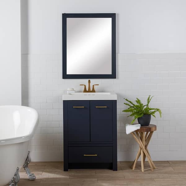 Home Decorators Collection Hertford 24 in. W x 19 in. D x 34 in. H Single Sink Freestanding Bath Vanity in Deep Blue with White Cultured Marble Top