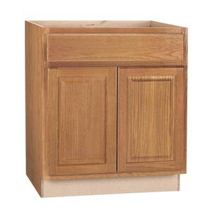 Hampton 30 in. W x 24 in. D x 34.5 in. H Assembled Base Kitchen Cabinet in Medium Oak with Drawer Glides
