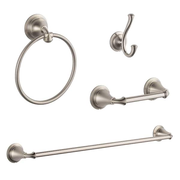 Delta Linden 4-Piece Bath Accessory Set with Towel Bar, Robe Hook, Towel Ring and Toilet Paper Holder in Stainless