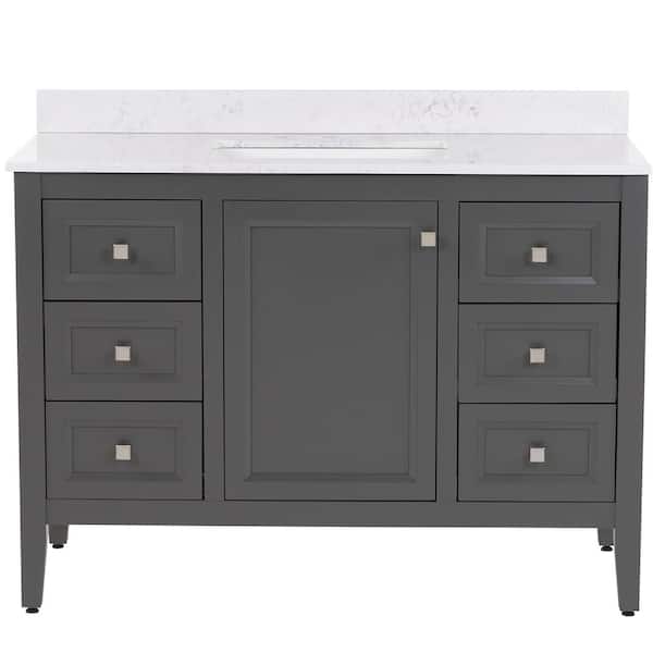 MOEN Darcy 49 in. W x 22 in. D x 39 in. H Single Sink Freestanding Bath Vanity in Shale Gray with Pulsar Cultured Marble Top