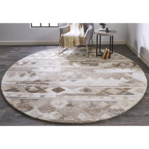 Weave Wander Palatez Cream Gray Brown, Gray And Brown Round Rug