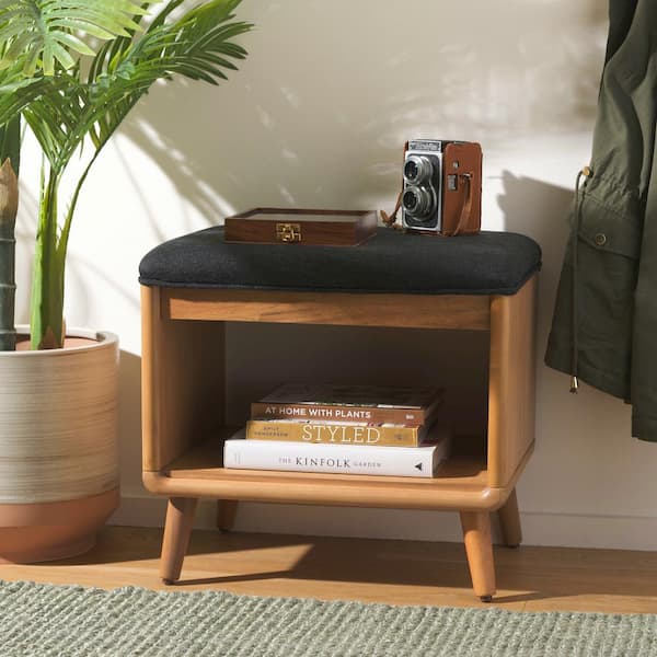 Solo Black/Natural Entryway Bench With Cushion 20 in.
