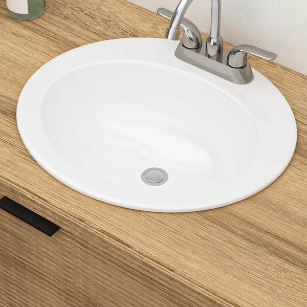 20 in. Drop-In Ceramic Bathroom Sink in White with 3 Faucet Hole