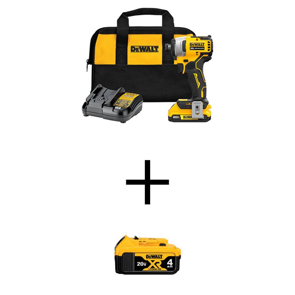 DEWALT ATOMIC 20V MAX Lithium-Ion Brushless Cordless Compact 1/4 in. Impact Driver Kit with 4Ah & 2Ah Batteries, Charger & Bag -  DCF809D1WDCB204