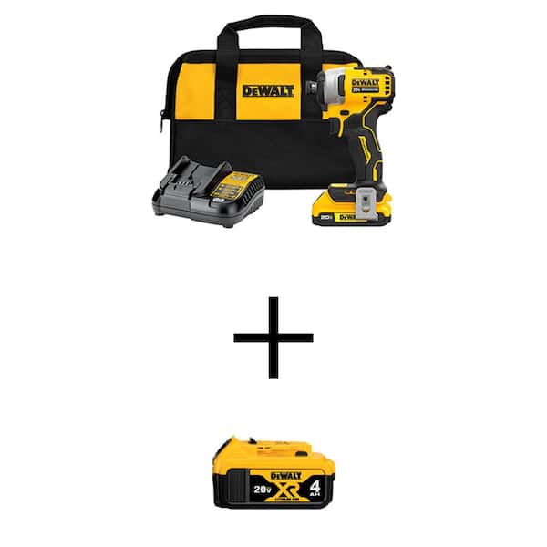 DEWALT ATOMIC 20V MAX Lithium-Ion Brushless Cordless Compact 1/4 in. Impact Driver Kit with 4Ah & 2Ah Batteries, Charger & Bag
