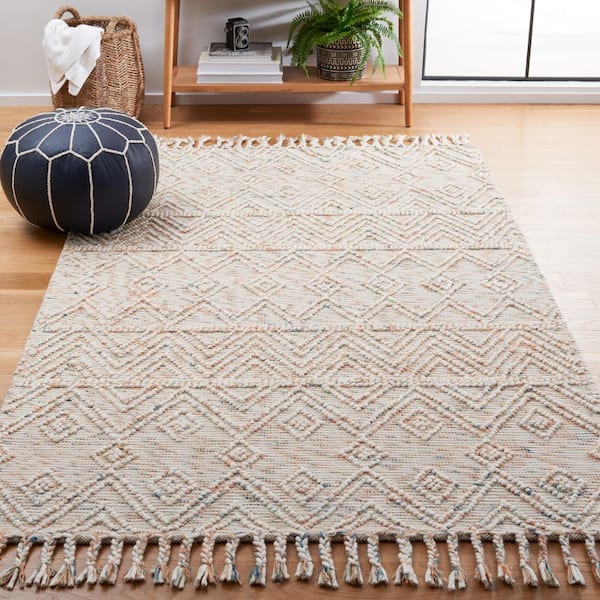 Natura 5 ft. x 8 ft. Ivory/Blue Zig-Zag Diamond Striped Area Rug