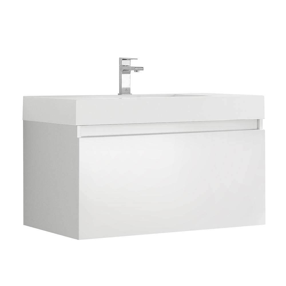 Glossy White 36" Wall-Mounted Single Sink Vanity with Acrylic Top