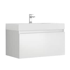 Mezzo 36 in. Modern Wall Hung Bath Vanity in White with Vanity Top in White with White Basin