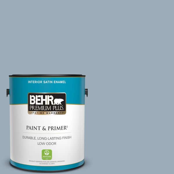 BEHR PREMIUM PLUS 1 gal. #570F-4 Blue Willow Satin Enamel Low Odor Interior Paint & Primer