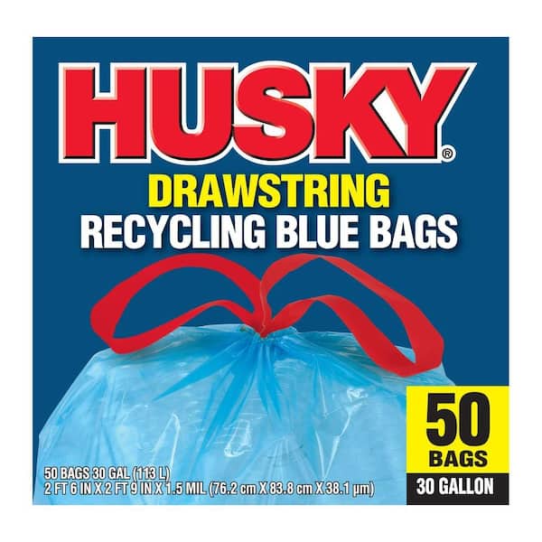 Glad Large Drawstring Recycling Bags, Blue, 30 Gallon, 28 Count, Pack May Vary