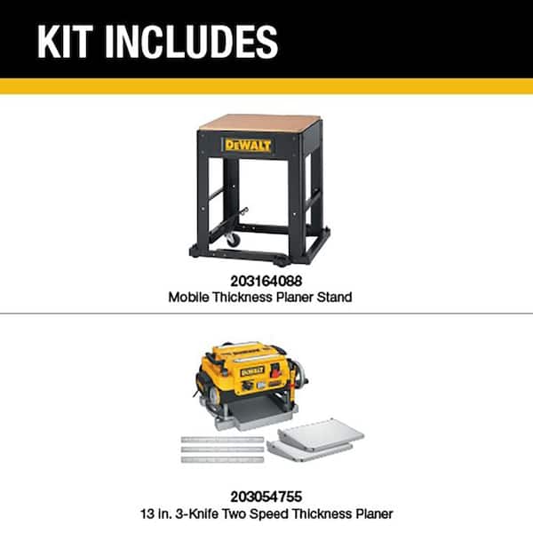 15 Amp 13 in. Corded Heavy-Duty Thickness Planer, (3) Knives, In/Out Feed Tables, and Mobile Thickness Planer Stand
