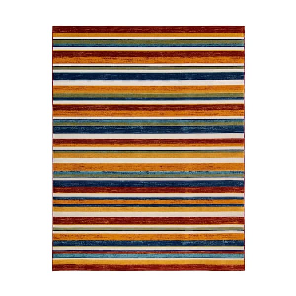Gertmenian Fosel Muxia Red/Orange 8 ft. x 10 ft. Striped Indoor/Outdoor Area Rug